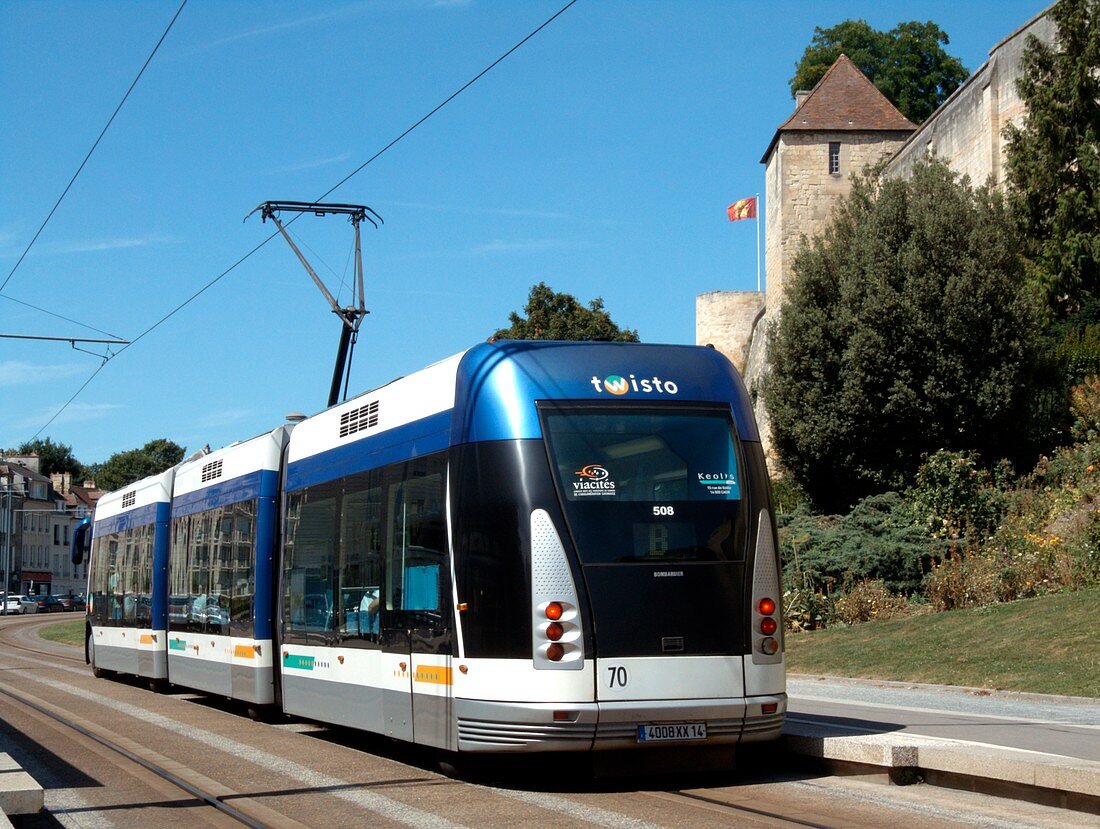 Guided tram transport system