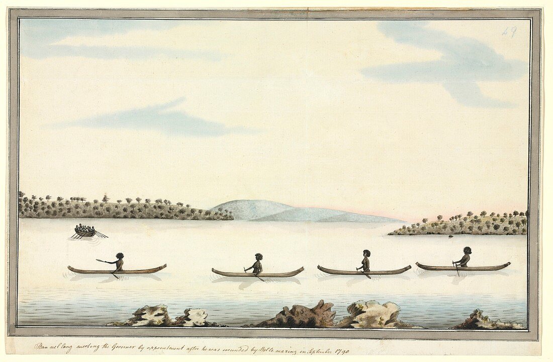 Australian aborigines in canoes,artwork