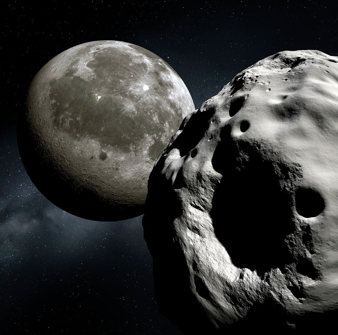 Asteroid Apophis and the Moon,artwork