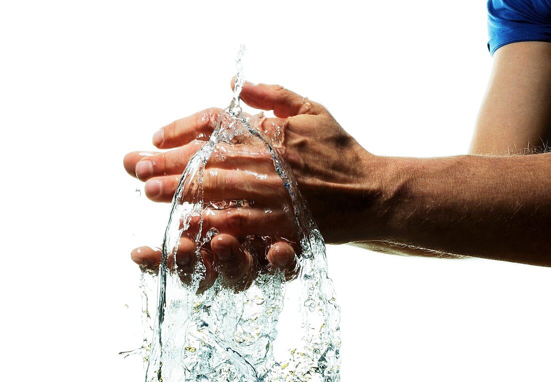 Washing hands in water,high-speed image