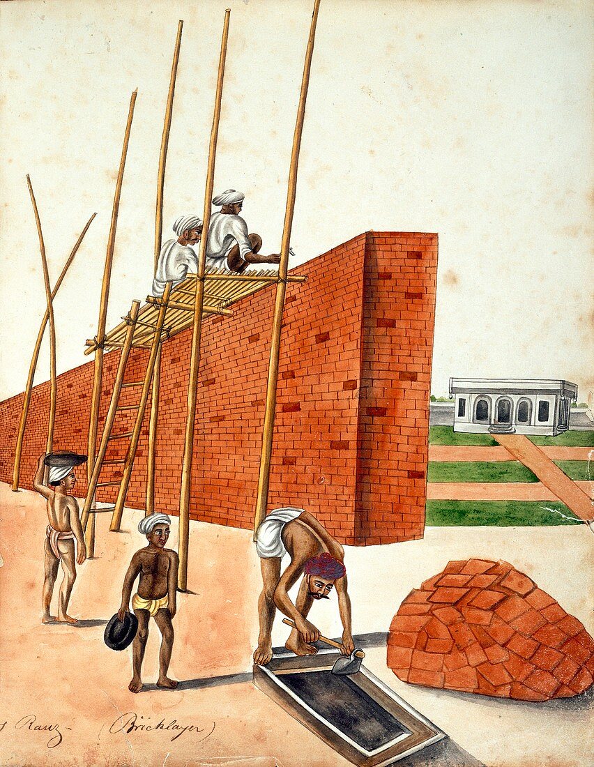 Mud wall construction in India,1810s