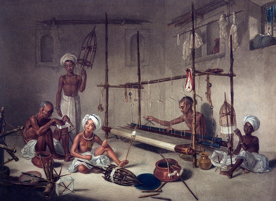 Weavers using a loom,artwork