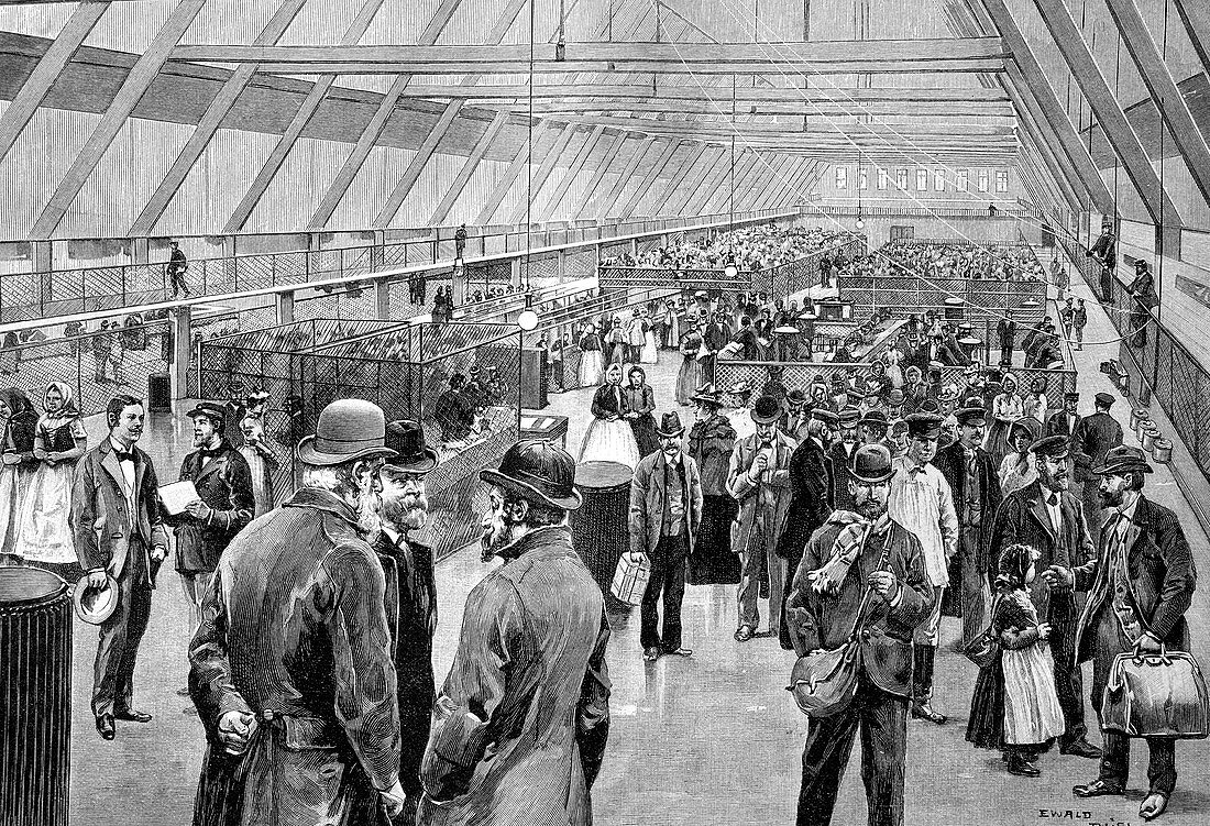Ellis Island immigration hall,1890s