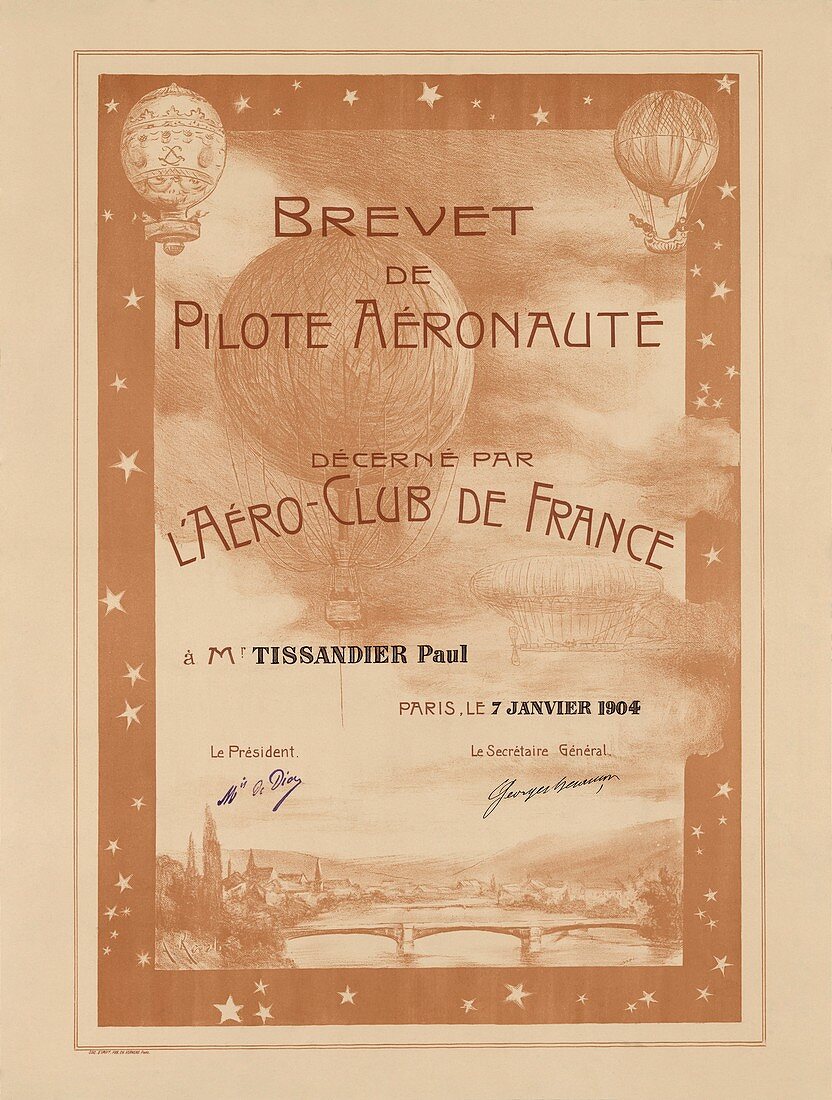 Paul Tissandier's balloon license,1904