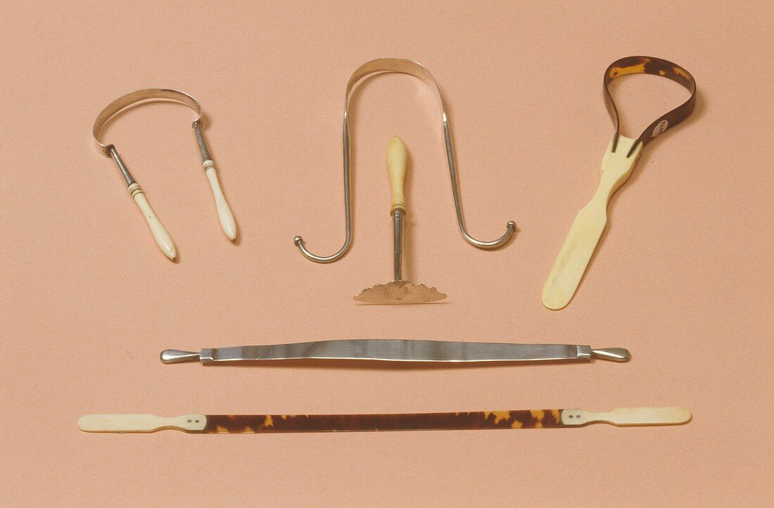 Six tongue scrapers,19th century