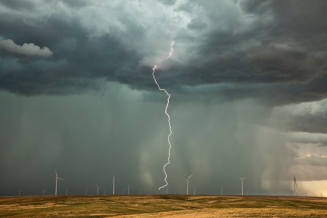 Thunderstorm over a wind farm