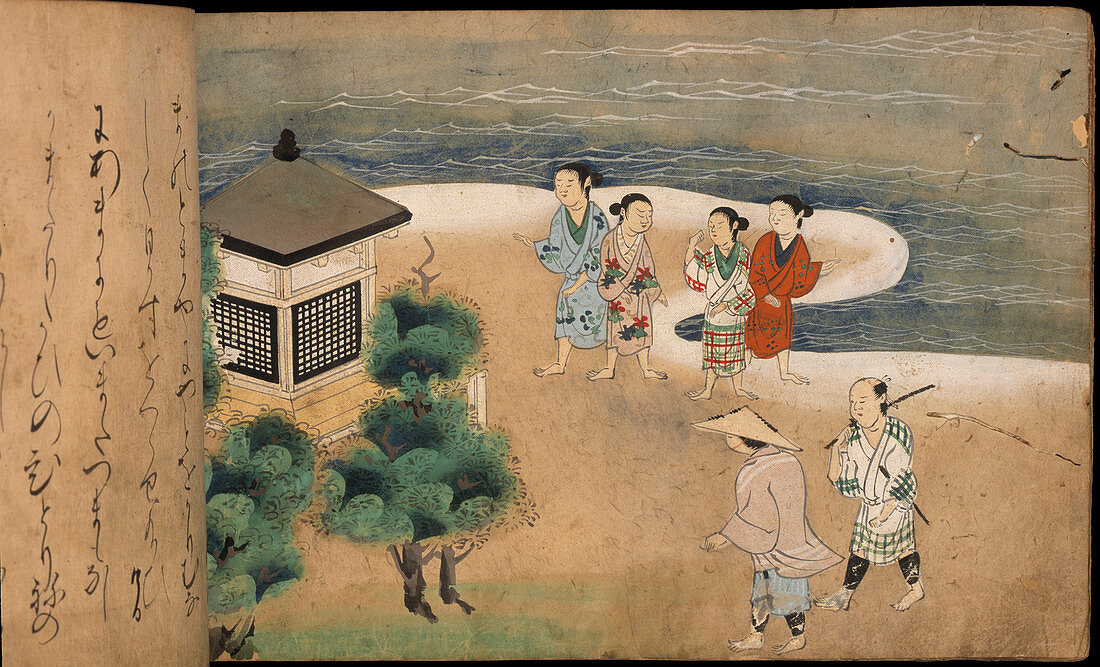 Japanese men by a pagoda