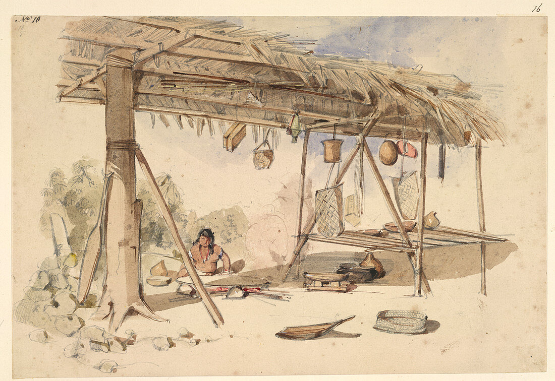 Indian cooking in his hut