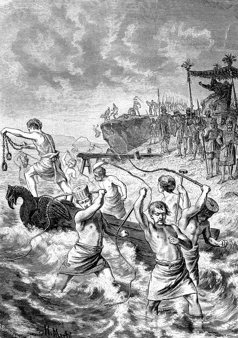 Xerxes whipping the sea,artwork