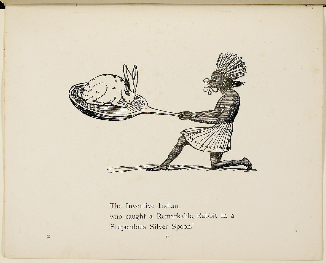 Indian with rabbit on large spoon
