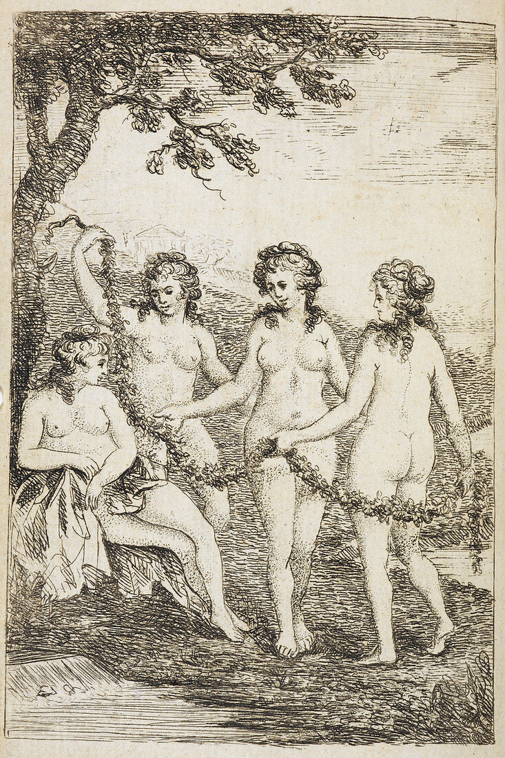 Four naked women,outside