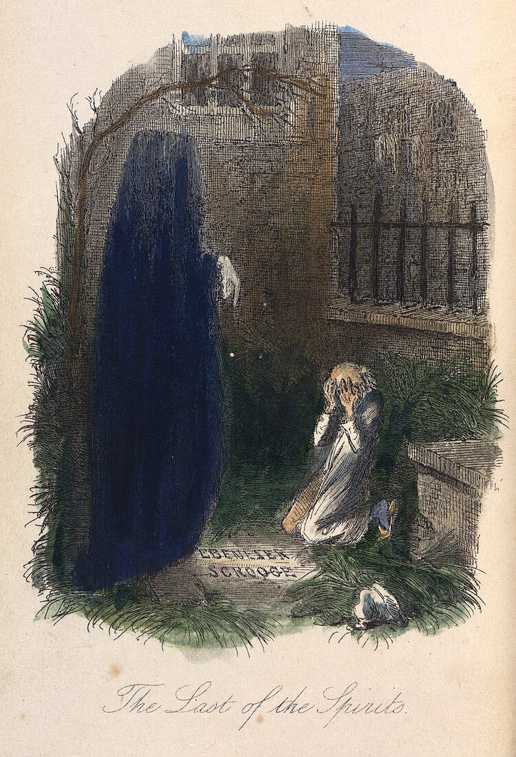Scrooge visited by the last ghost