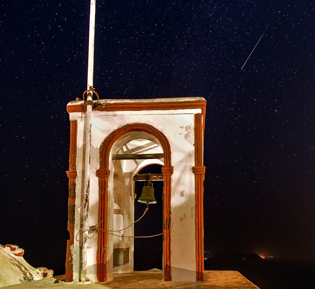 Perseid meteor track over Santorini