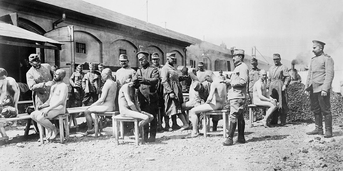 Disinfecting German soldiers,World War I
