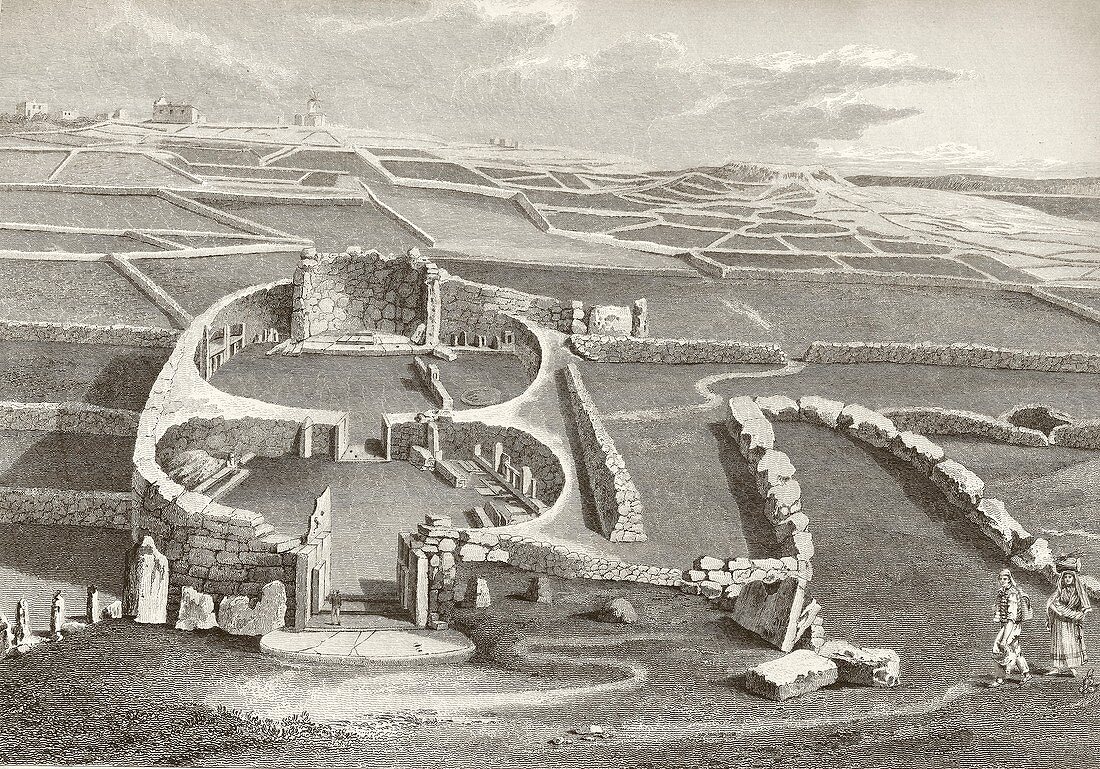 Mnajdra megalithic temple,Malta,1829