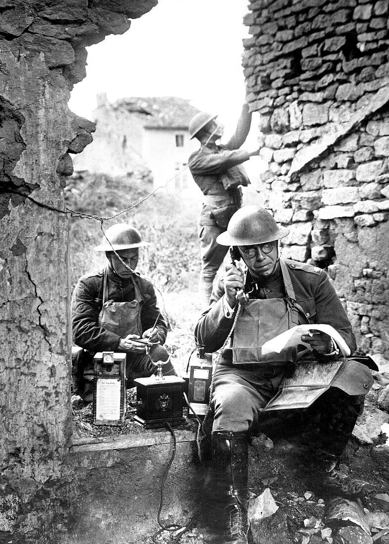 US soldiers with captured German phone