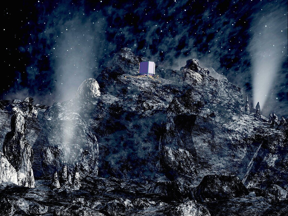 Philae lander descending onto comet
