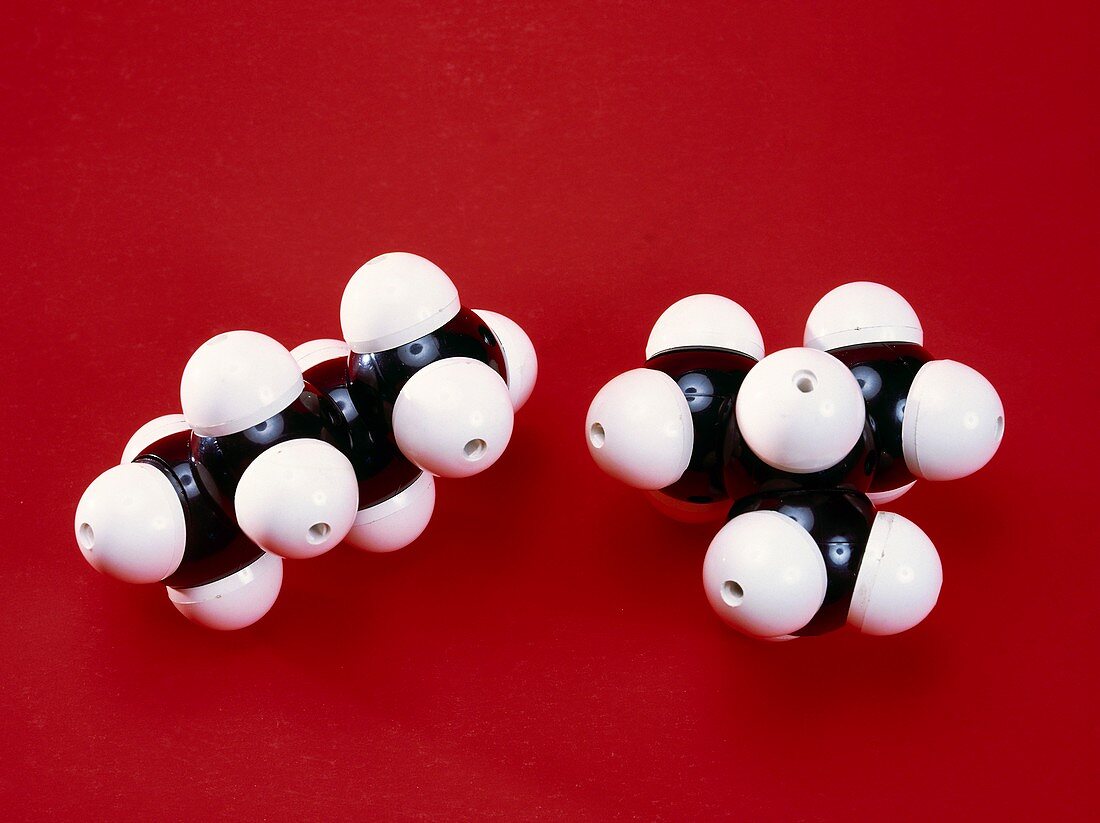 Butane and isobutane molecules