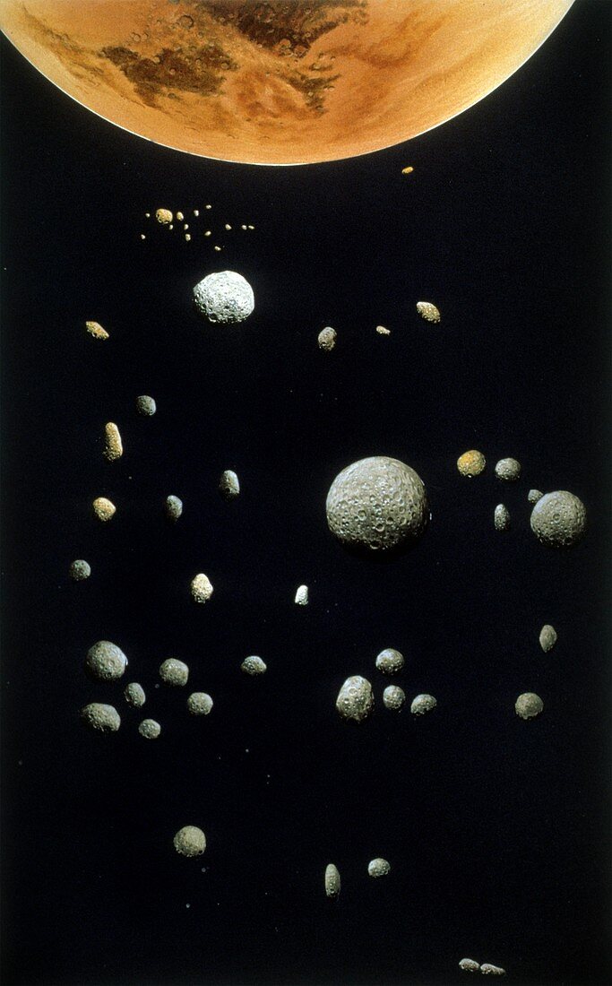 Asteroids and planet,artwork