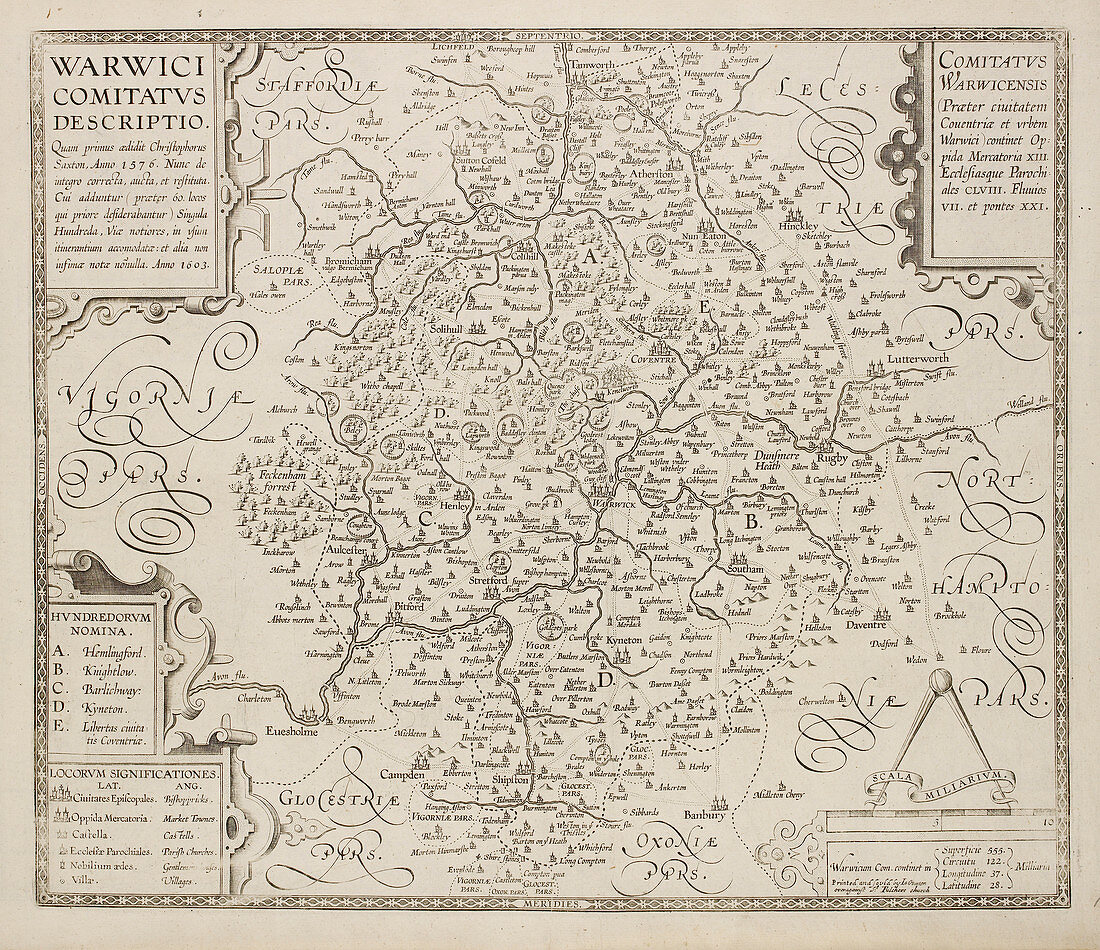 Map of Warwickshire and Warwick