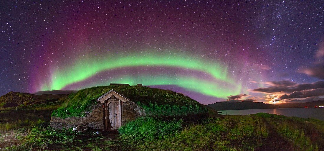 Auroral over Viking house,Greenland