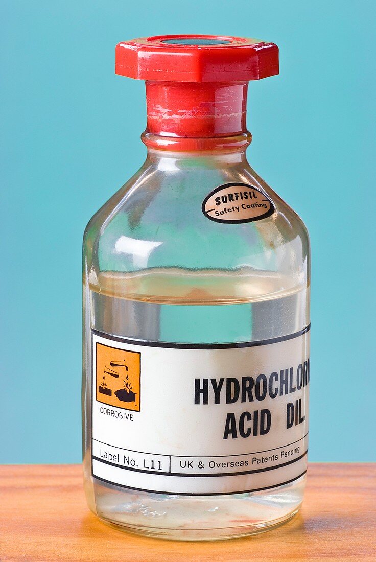 Bottle of dilute hydrochloric acid