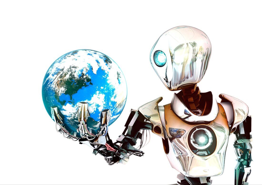 Robot lamenting Earth,conceptual image