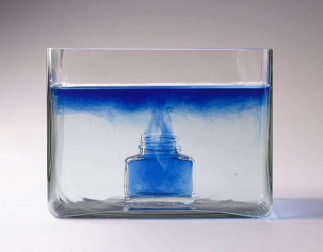 Blue ink rising to surface of water