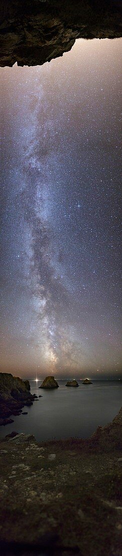 Milky Way over coast,vertical panorama