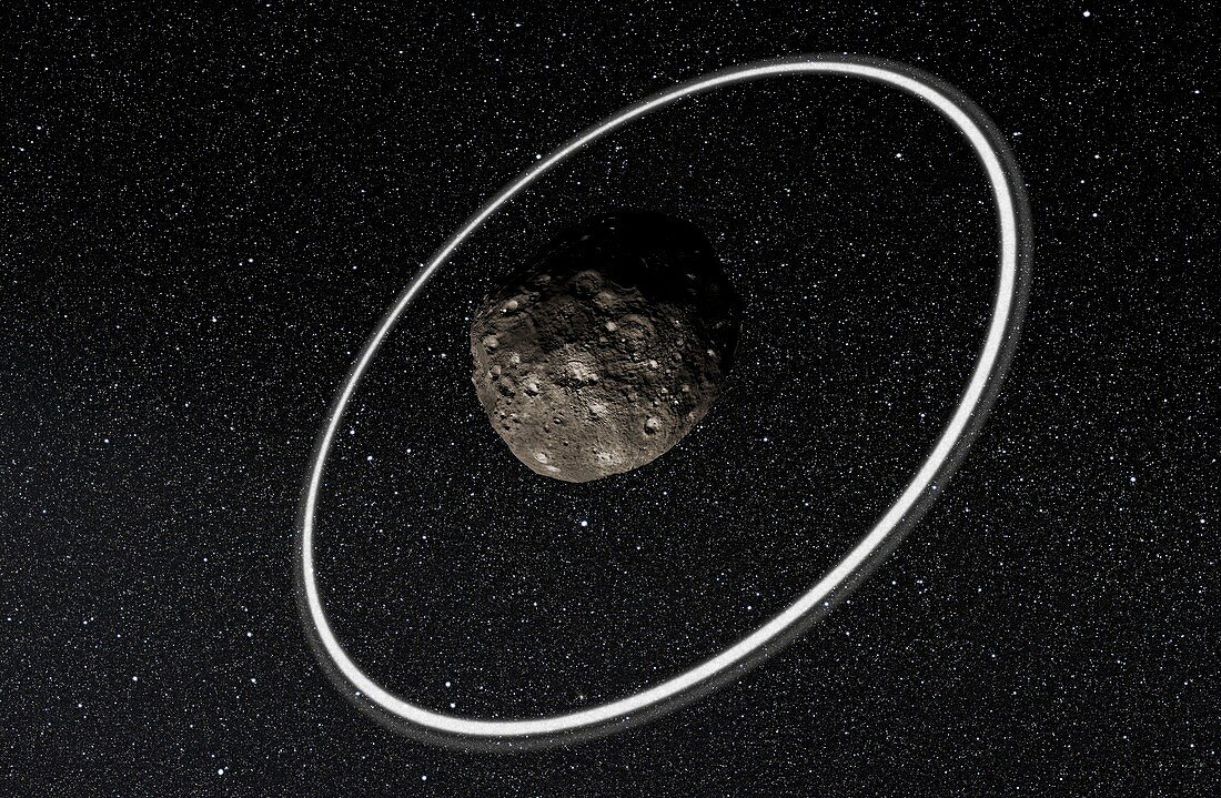Chariklo minor planet and rings,artwork