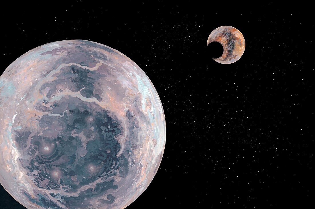 Pluto being eclipsed by Charon,artwork