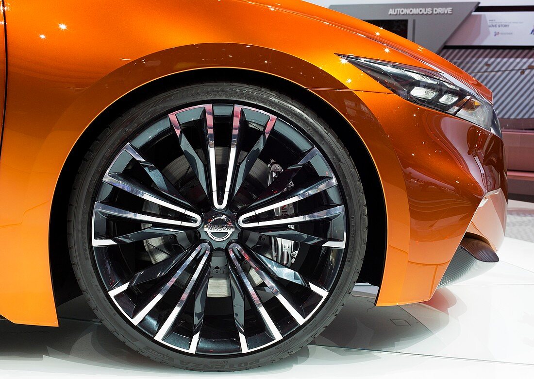 Wheel of a Nissan Sport Sedan