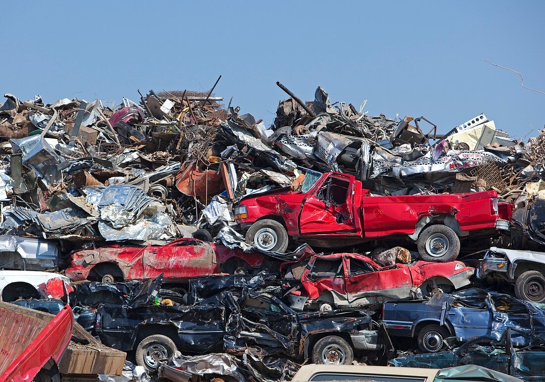 Crushed cars at scrapyard