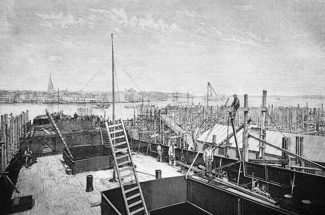 Kiel harbour,19th century artwork