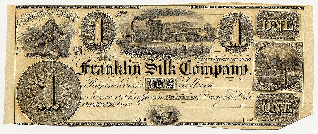 Franklin Silk Company bank note,1830s