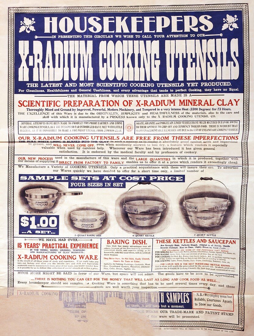 Advert for X-Radium cooking pots,1905