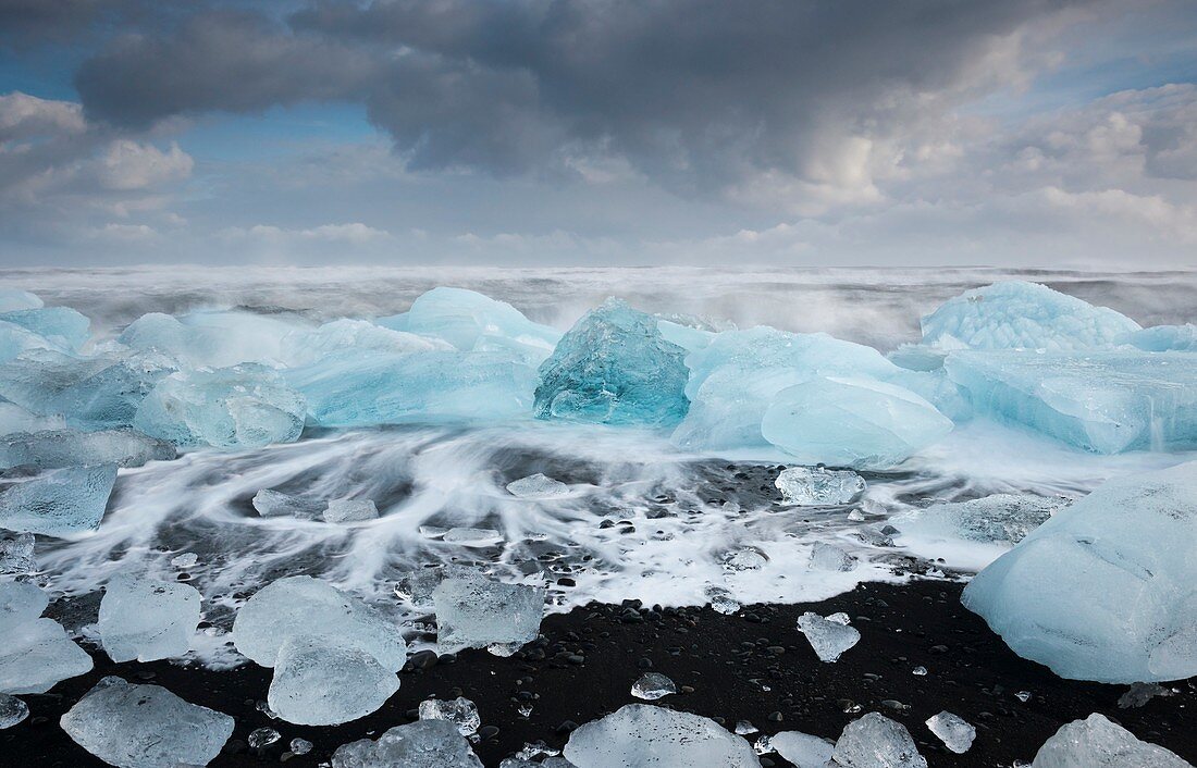 Glacial ice on volcanic beach,Iceland