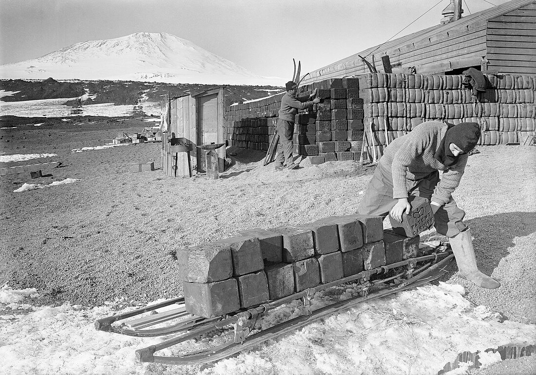 Unloading Antarctic fuel supplies,1911