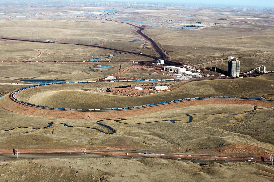 Coal trains at mine,Wyoming,USA
