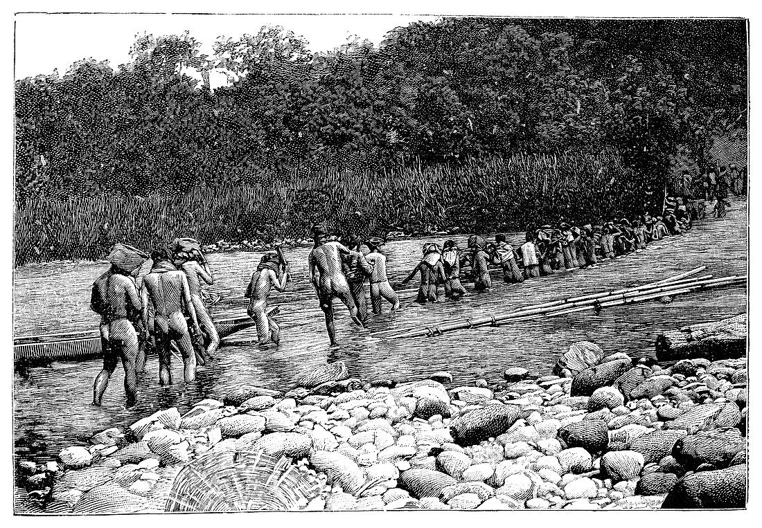 Crossing a river in Vietnam,19th century