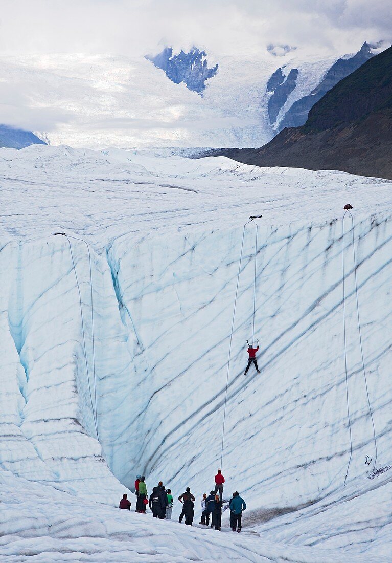 Ice-climbing class on a glacier