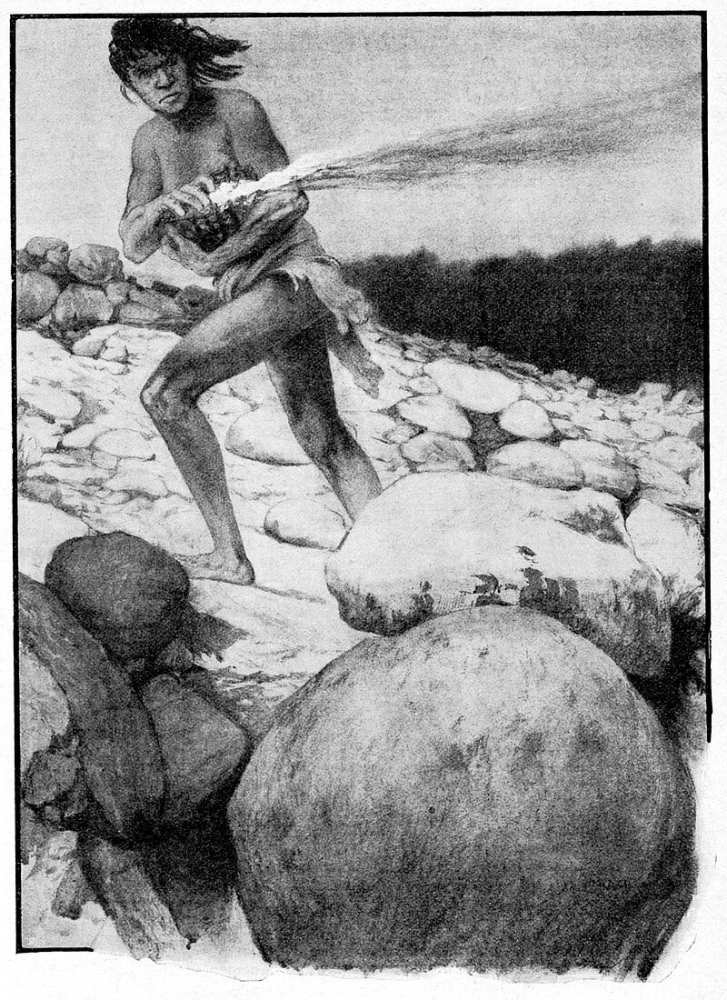 Prehistoric man with fire,illustration