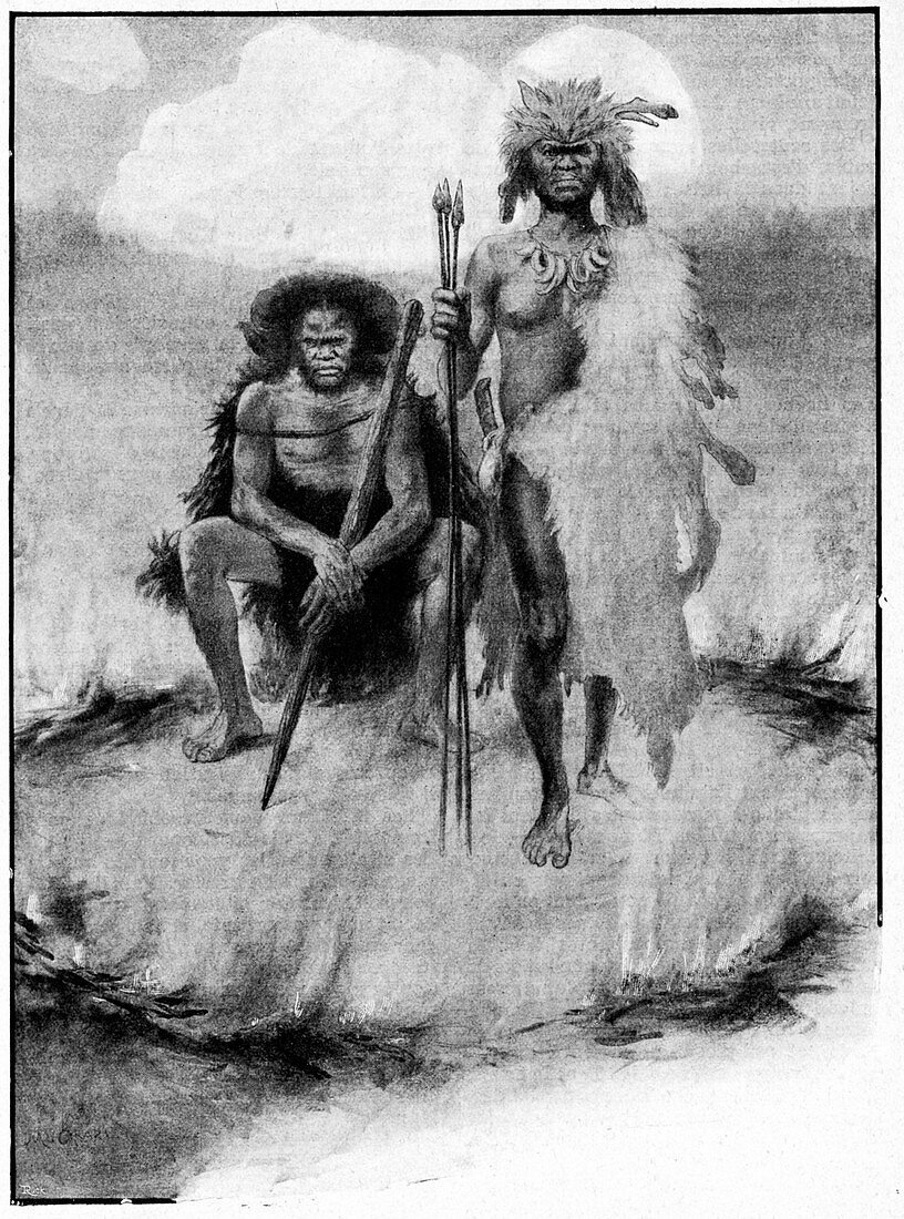 Prehistoric tribesmen,illustration