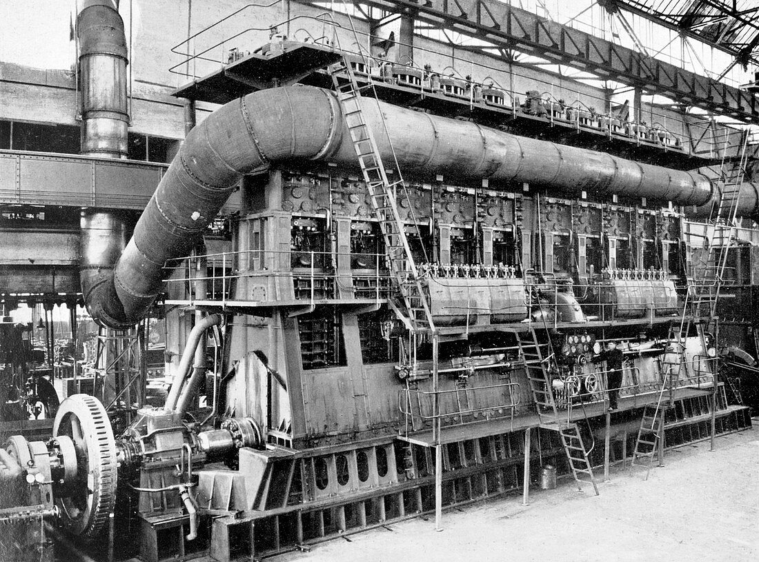 Ocean liner engine,historical image