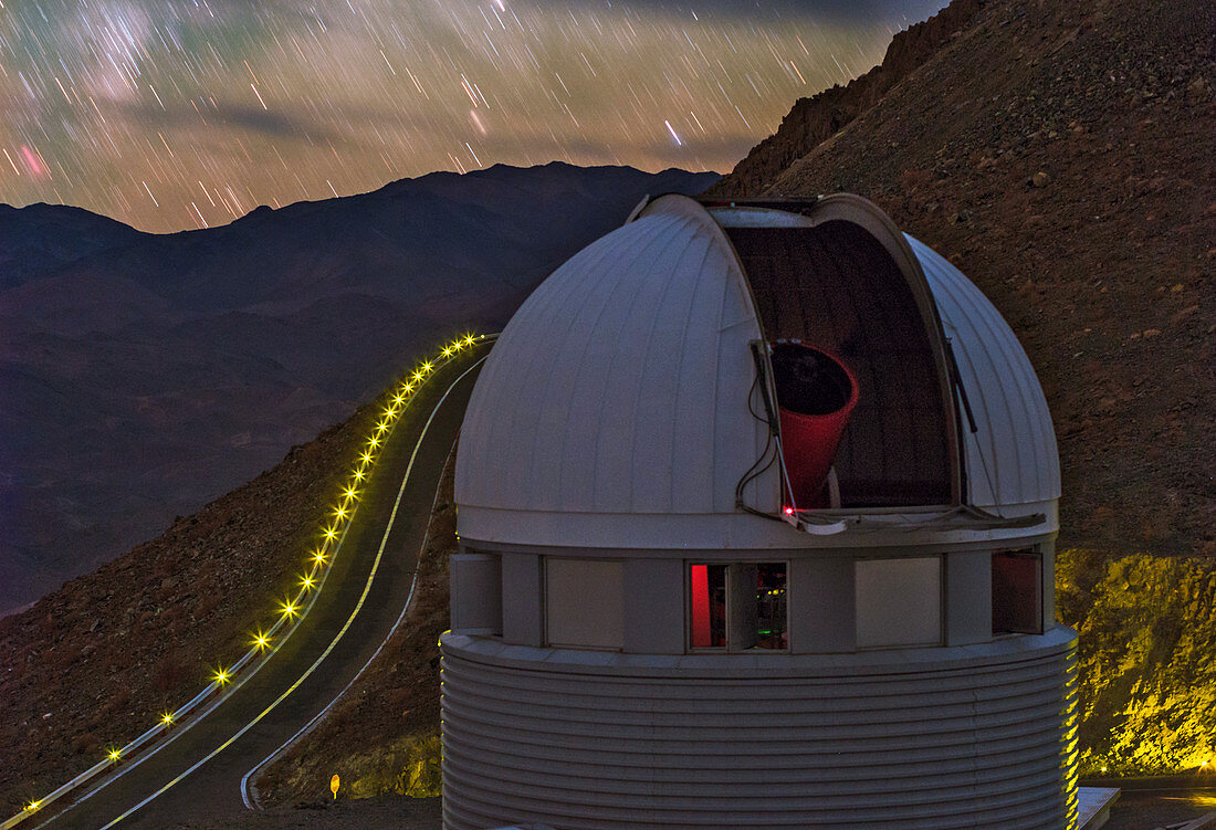 Star trails over observatory