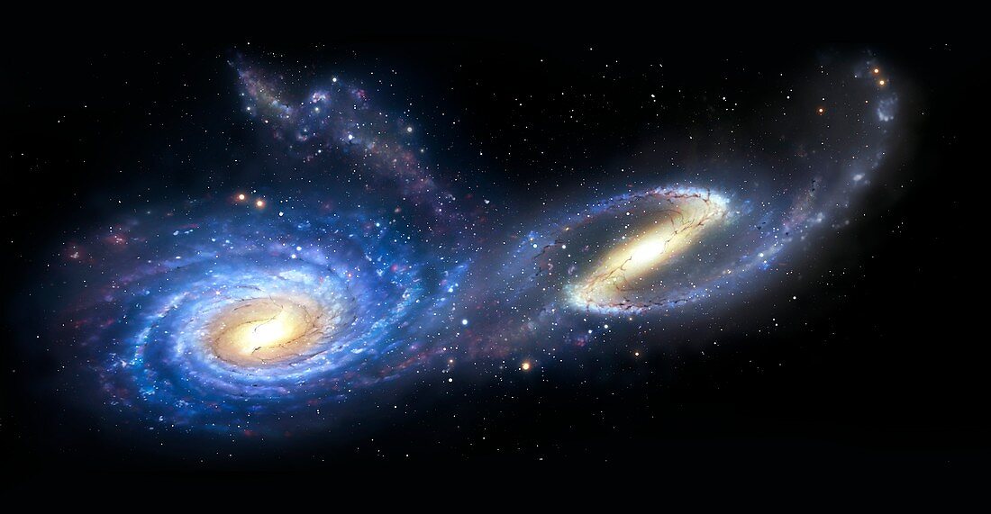 Artwork of a pair of interacting galaxies