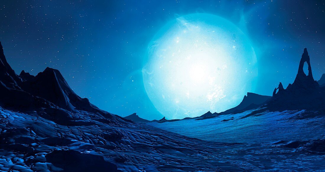 Blue supergiant seen from orbiting planet