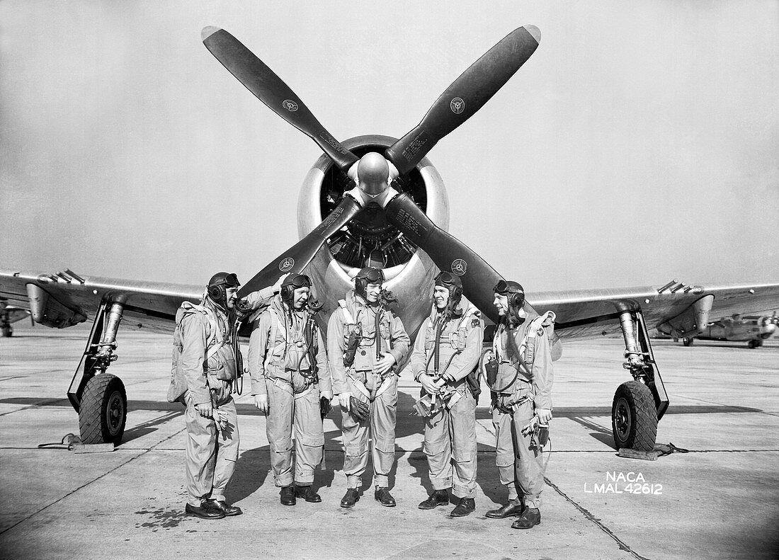 Test pilots and P-47 Thunderbolt,1945