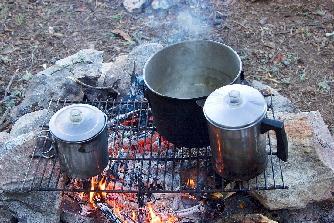 Pots on a camp fire