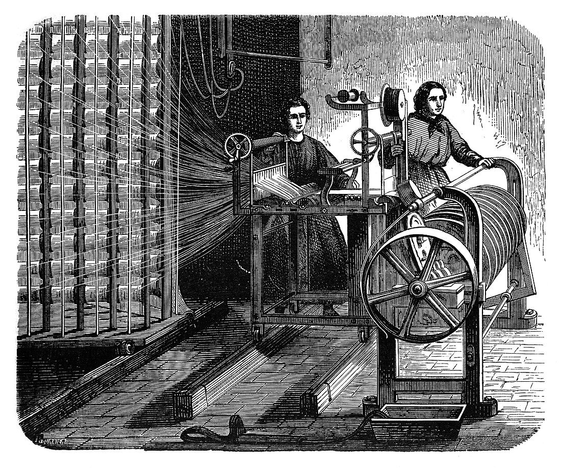 Textile mill warping creel,19th century